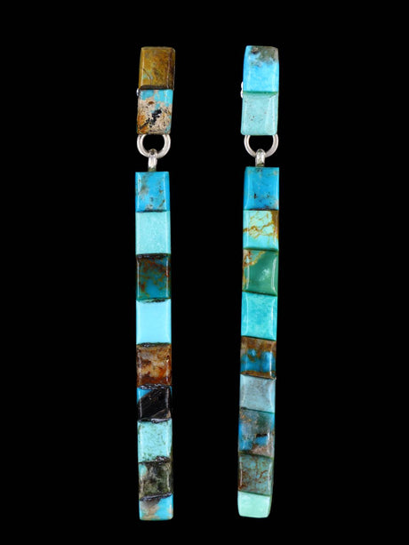 Navajo Turquoise Cobblestone Inlay Post Earrings - PuebloDirect.com
