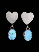 Native American Sterling Silver Turquoise Post Heart Earrings - PuebloDirect.com