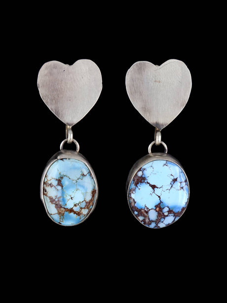 Native American Sterling Silver Turquoise Post Heart Earrings - PuebloDirect.com