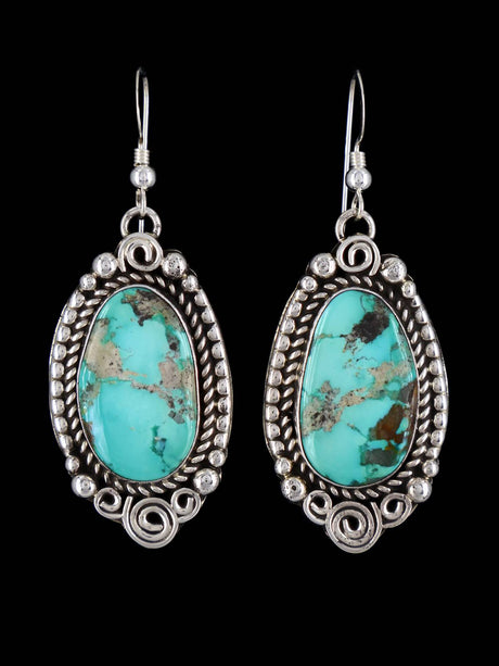 Navajo Sterling Silver Royston Turquoise Dangle Earrings - PuebloDirect.com