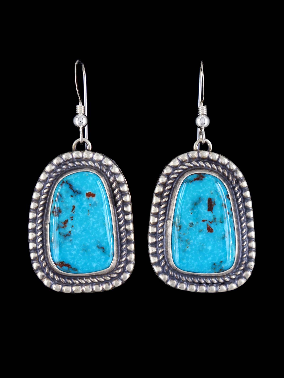 Navajo Sterling Silver Turquoise Dangle Earrings - PuebloDirect.com