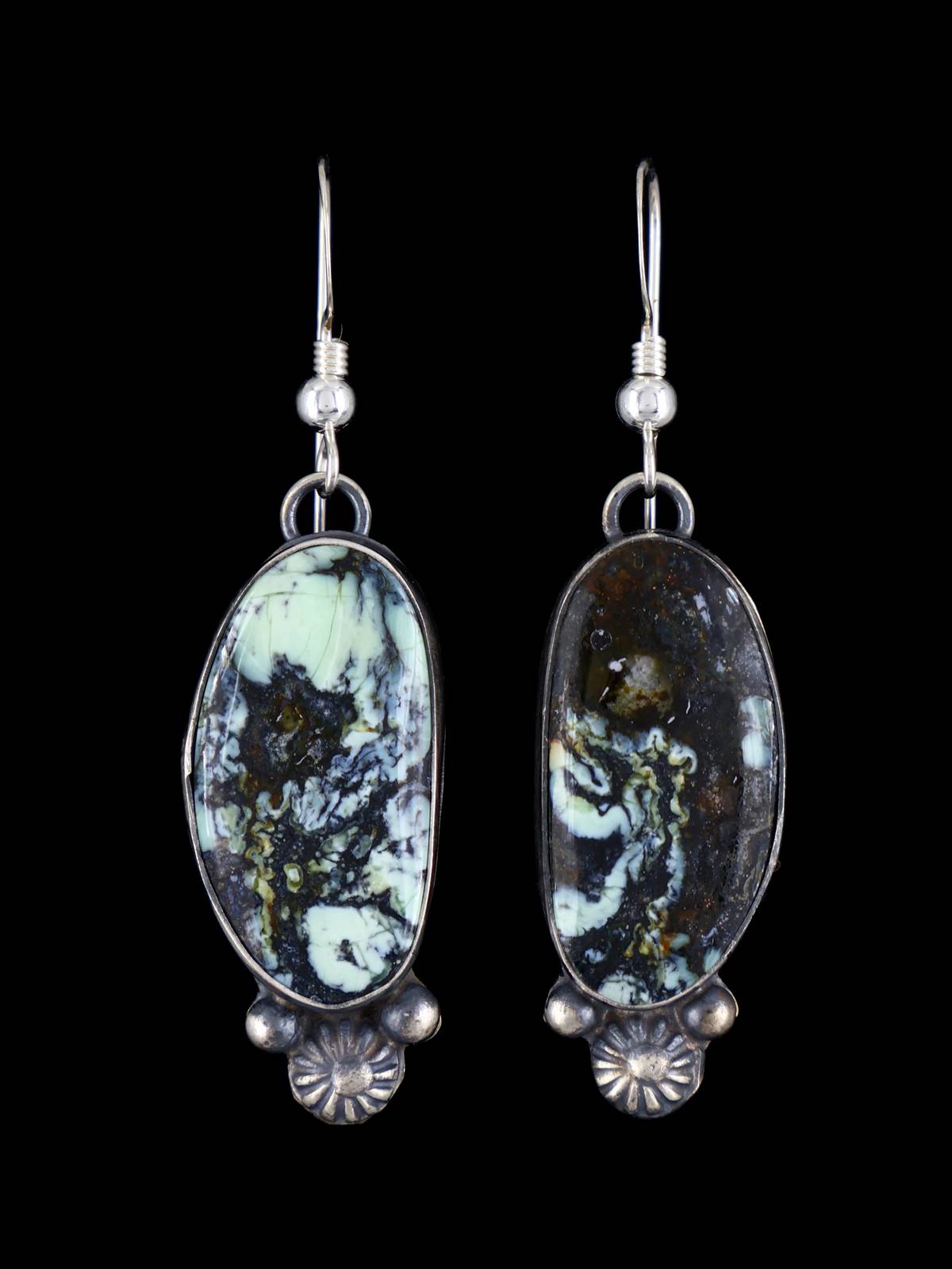 Native American Sterling Silver Variscite Dangle Earrings - PuebloDirect.com