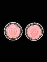 Navajo Pink Conch Sterling Silver Post Flower Earrings - PuebloDirect.com