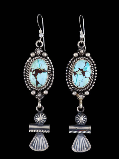 Navajo Golden Hill Turquoise Sterling Silver Dangle Earrings - PuebloDirect.com