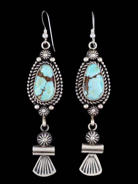 Navajo Golden Hill Turquoise Sterling Silver Dangle Earrings - PuebloDirect.com