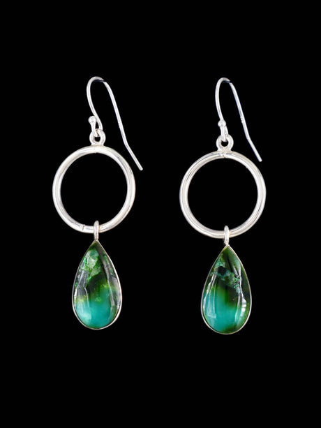 Navajo Sterling Silver Sonoran Turquoise Dangle Earrings - PuebloDirect.com