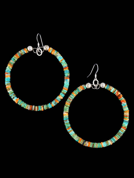 Spiny Oyster and Turquoise Sterling Silver Bead Earrings - PuebloDirect.com