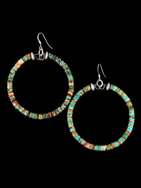 Spiny Oyster and Turquoise Sterling Silver Bead Earrings - PuebloDirect.com