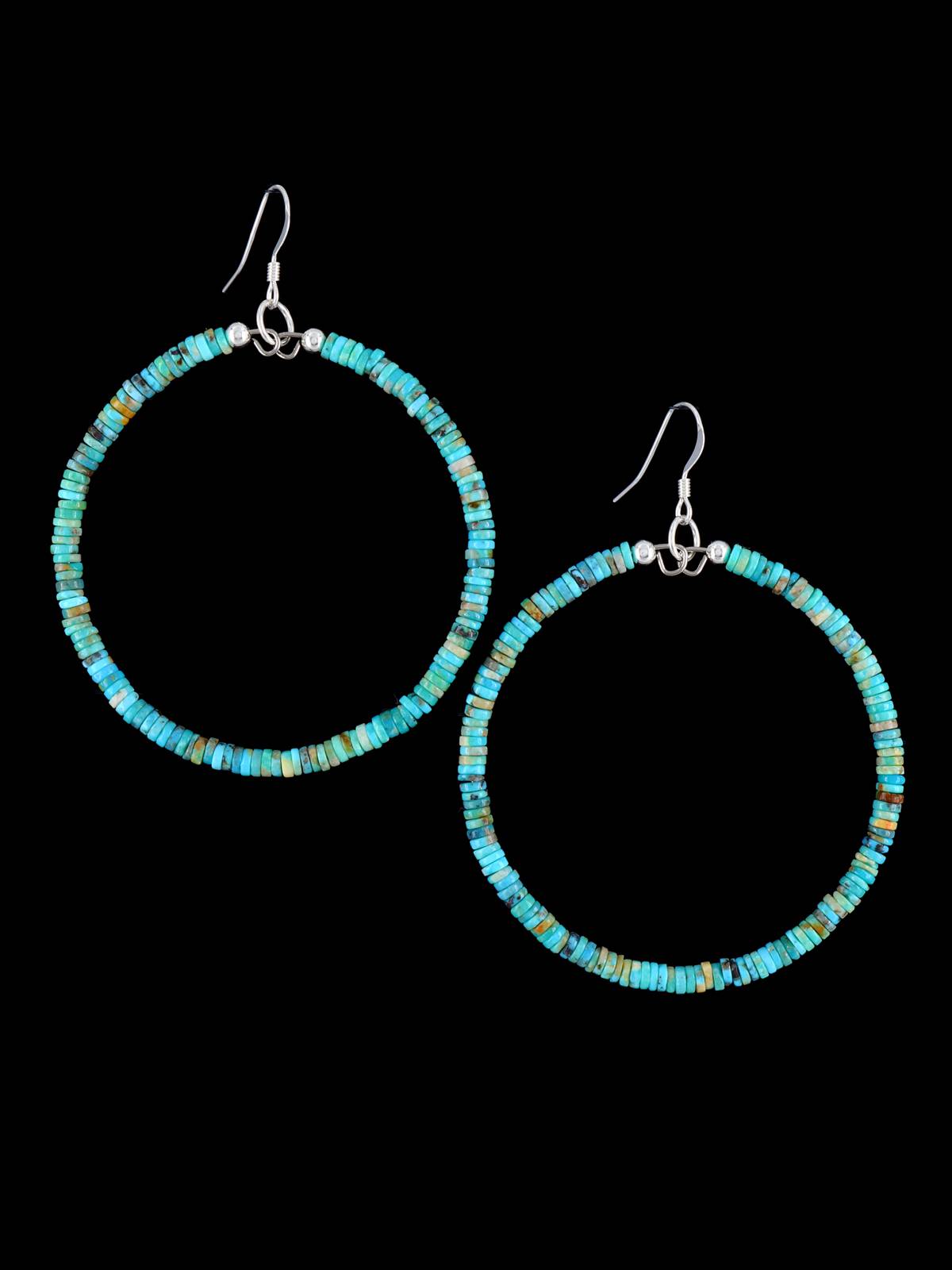 Santo Domingo Turquoise Beaded Dangle Earrings - PuebloDirect.com
