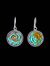 Native American Carved Turquoise Flower Dangle Earrings - PuebloDirect.com