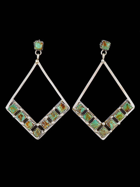 Navajo Turquoise Sterling Silver Dangle Earrings With Posts - PuebloDirect.com