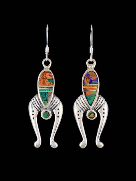 Navajo Spiderweb Opal Inlay Naja Dangle Earrings - PuebloDirect.com