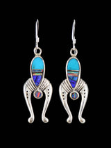 Navajo Turquoise and Spiderweb Opal Inlay Naja Dangle Earrings - PuebloDirect.com