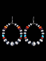 Navajo Spiny Oyster and Turquoise Sterling Silver Bead Earrings - PuebloDirect.com