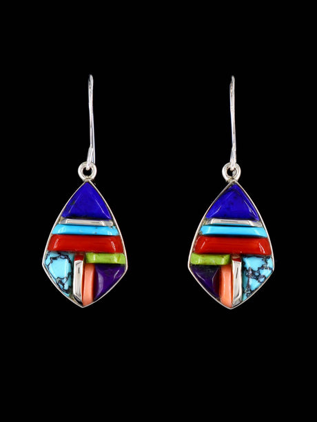 Estate Navajo Multistone Cobblestone Inlay Dangle Earrings - PuebloDirect.com