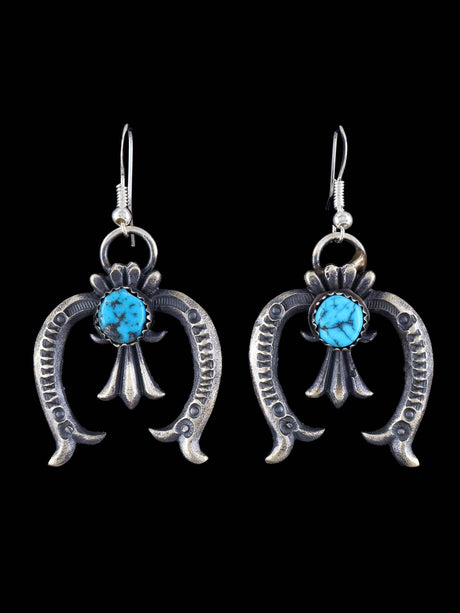 Navajo Sterling Silver Turquoise Naja Dangle Earrings - PuebloDirect.com