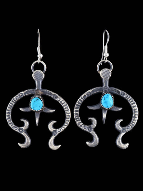 Navajo Sterling Silver Turquoise Naja Dangle Earrings - PuebloDirect.com