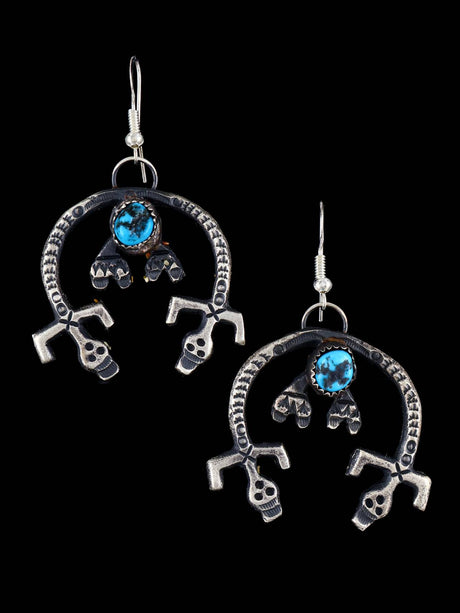 Navajo Sterling Silver Turquoise Yei Dangle Earrings - PuebloDirect.com
