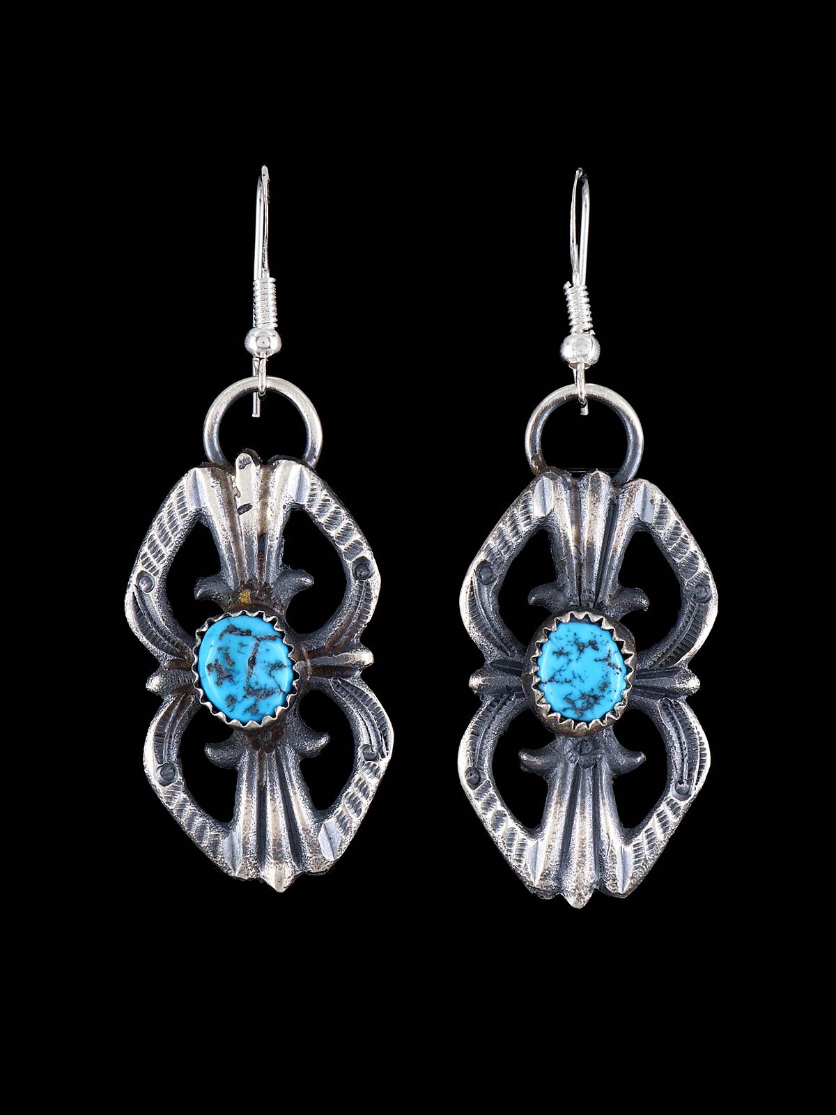 Navajo Turquoise Sterling Silver Dangle Earrings - PuebloDirect.com