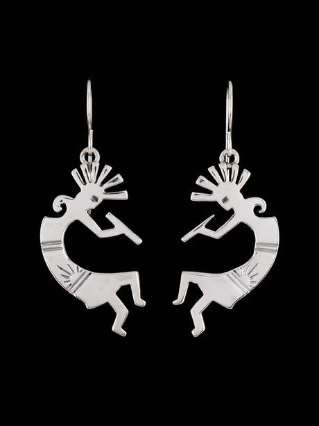 Navajo Sterling Silver Kokopelli Dangle Earrings - PuebloDirect.com