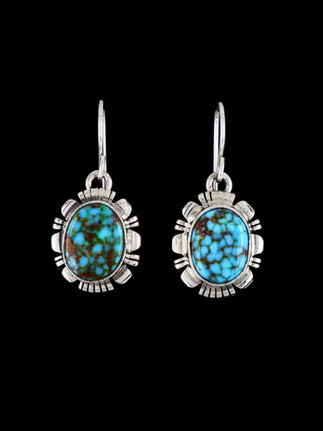 Navajo Kingman Turquoise Sterling Silver Dangle Earrings - PuebloDirect.com