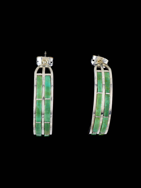 Zuni Inlay Turquoise Inlay Hoop Earrings - PuebloDirect.com