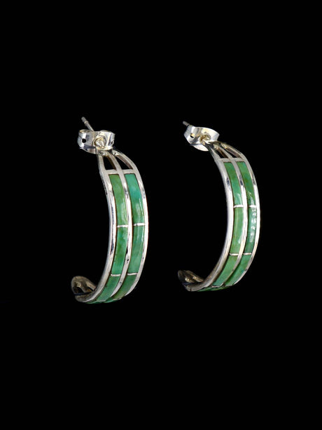 Zuni Inlay Turquoise Inlay Hoop Earrings - PuebloDirect.com