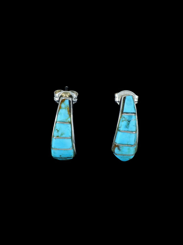 Navajo Turquoise Sterling Silver Inlay Earrings - PuebloDirect.com