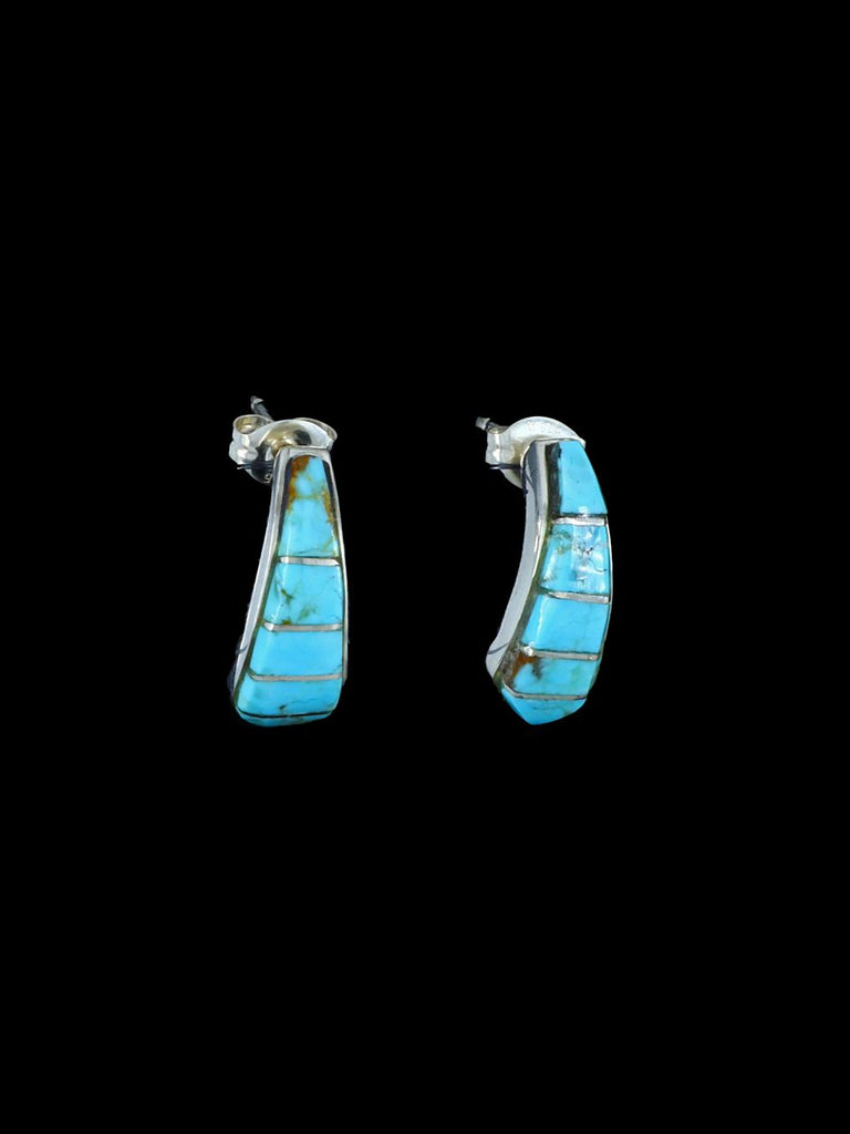 Navajo Turquoise Sterling Silver Inlay Earrings - PuebloDirect.com