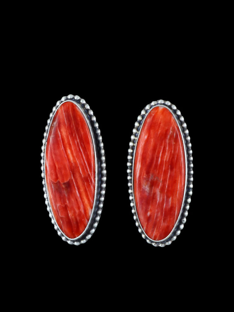 Native American Spiny Oyster Sterling Silver Post Earrings - PuebloDirect.com
