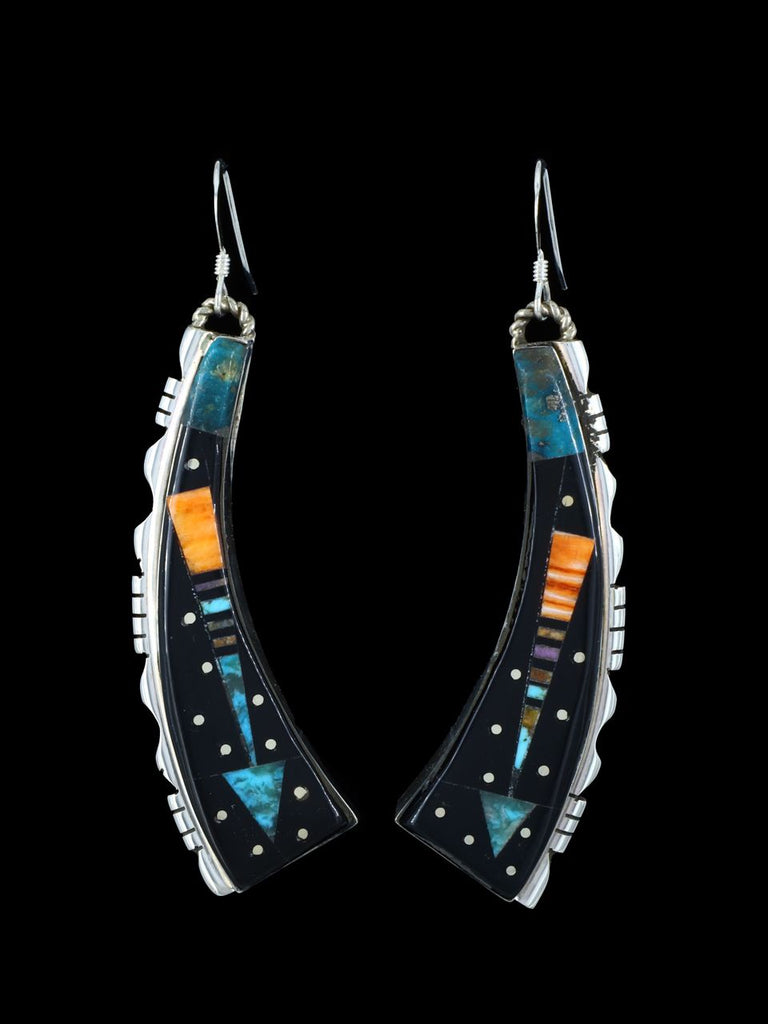 Turquoise and Spiny Oyster Inlay Night Sky Dangle Earrings - PuebloDirect.com