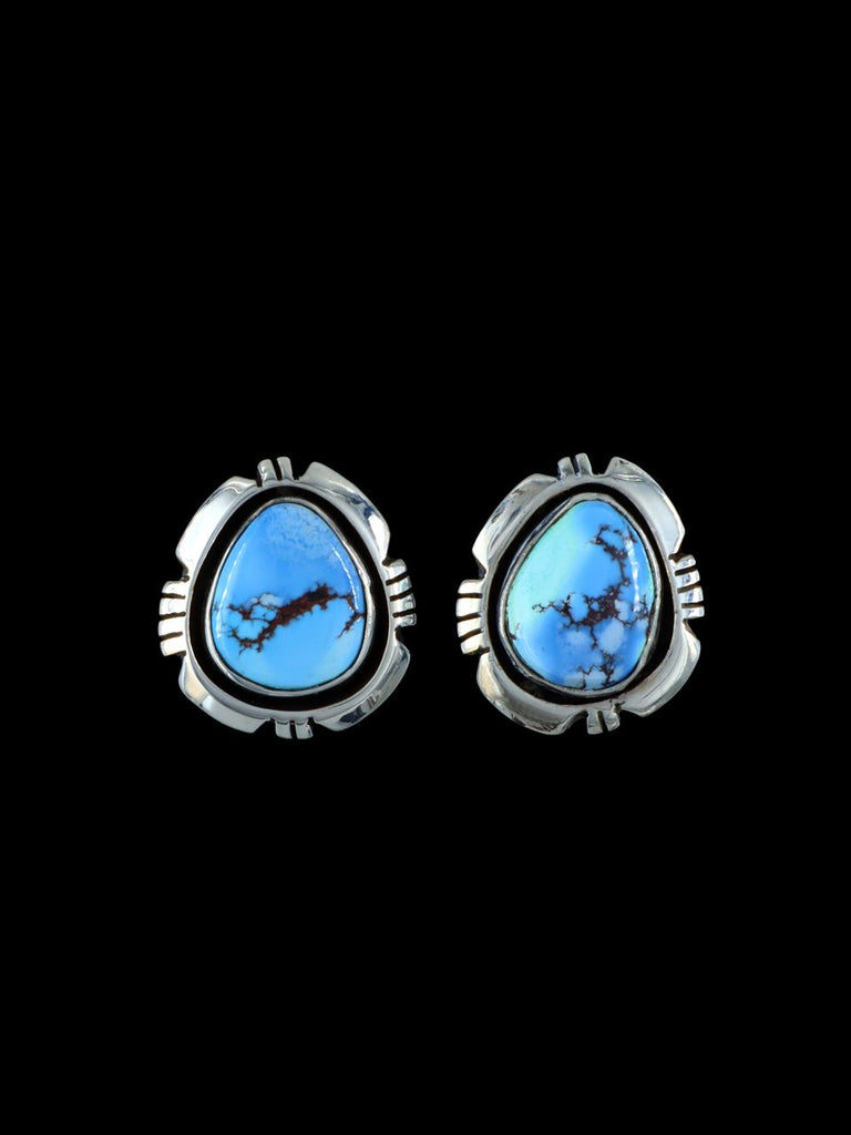 Navajo Golden Hill Turquoise Sterling Silver Post Earrings - PuebloDirect.com
