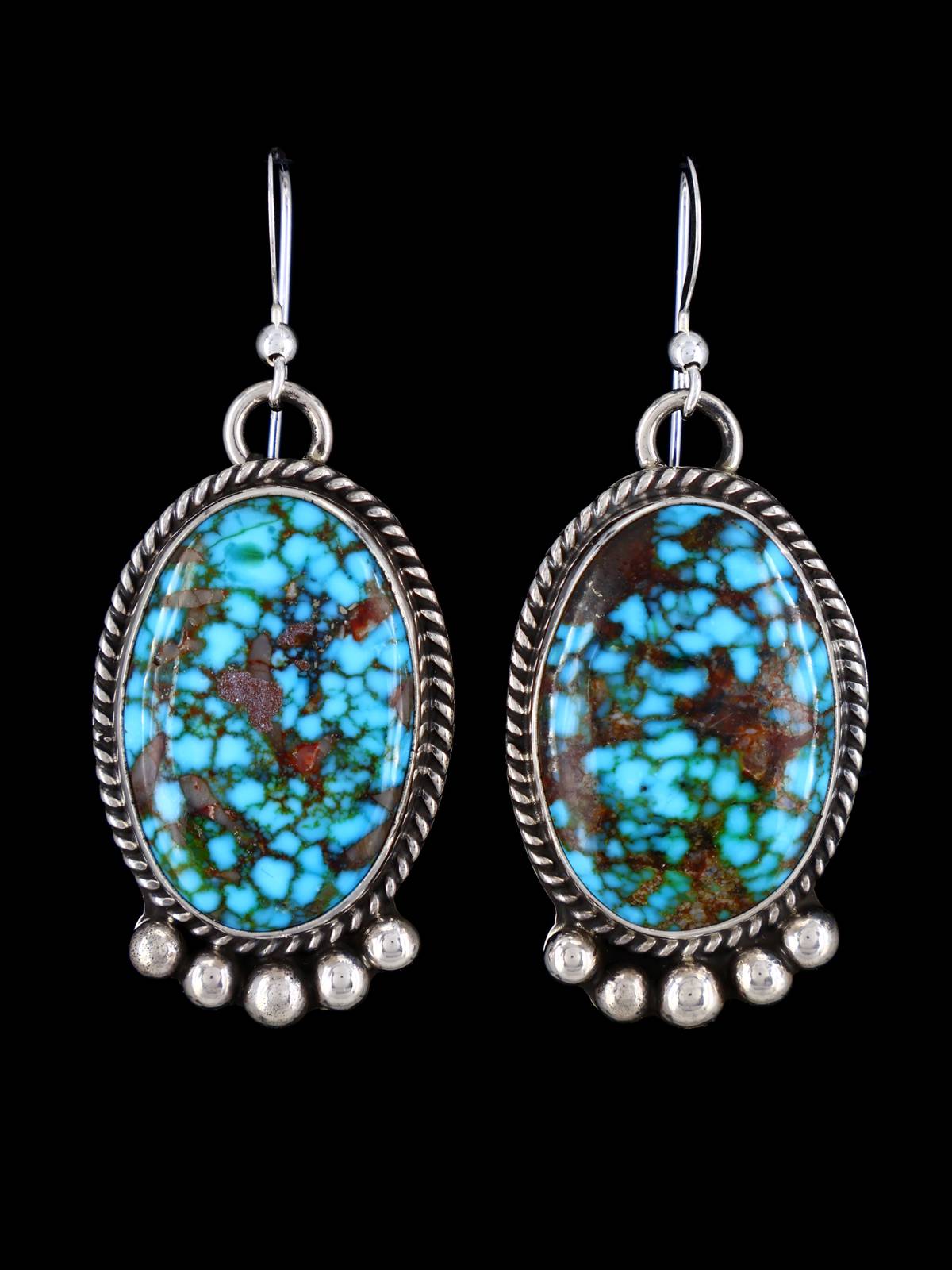 Navajo Kingman Turquoise Sterling Silver Dangle Earrings - PuebloDirect.com