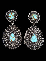 Native American Jewelry #8 Turquoise Stamped Sterling Post Earrings - PuebloDirect.com