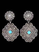Native American Jewelry Turquoise Stamped Sterling Post Earrings - PuebloDirect.com