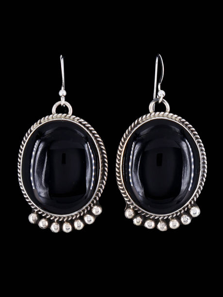 Navajo Black Onyx Sterling Silver Dangle Earrings - PuebloDirect.com