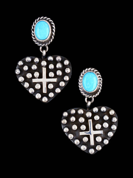 Native American Sterling Silver Turquoise Droplet Post Heart Earrings - PuebloDirect.com