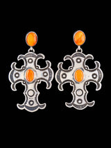 Navajo Sterling Silver Spiny Oyster Cross Dangle Earrings - PuebloDirect.com