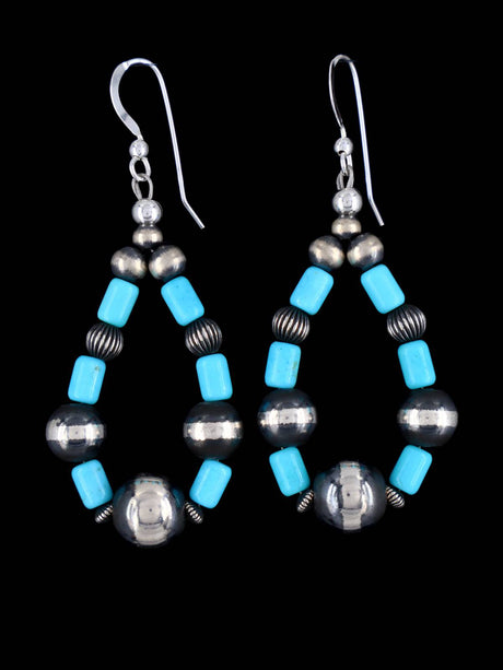 Navajo Sleeping Beauty Turquoise and Sterling Silver Beaded Dangle Earrings - PuebloDirect.com