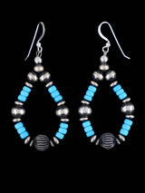 Navajo Sleeping Beauty Turquoise and Sterling Silver Beaded Dangle Earrings - PuebloDirect.com