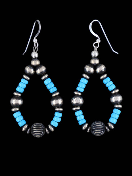 Navajo Sleeping Beauty Turquoise and Sterling Silver Beaded Dangle Earrings - PuebloDirect.com