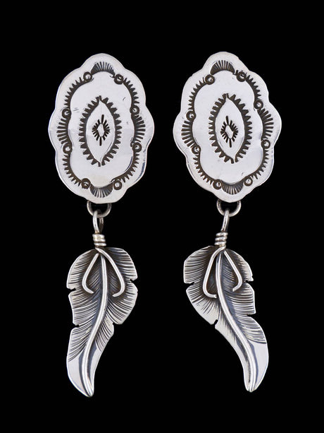Navajo Stamped Sterling Silver Feather Post Earrings - PuebloDirect.com