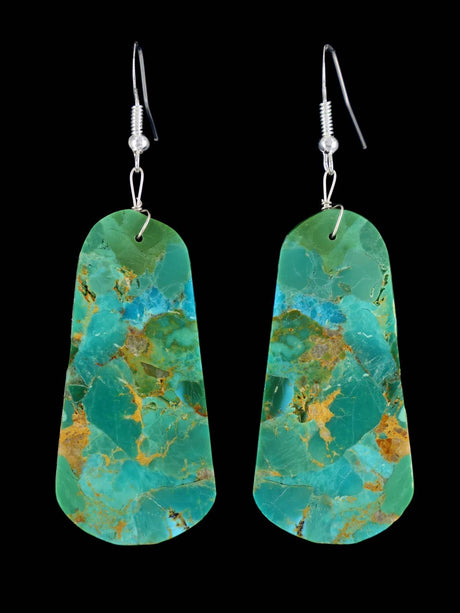 Santo Domingo Turquoise Slab Sterling Silver Dangle Earrings - PuebloDirect.com