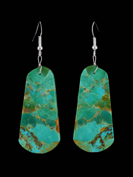 Santo Domingo Turquoise Slab Sterling Silver Dangle Earrings - PuebloDirect.com