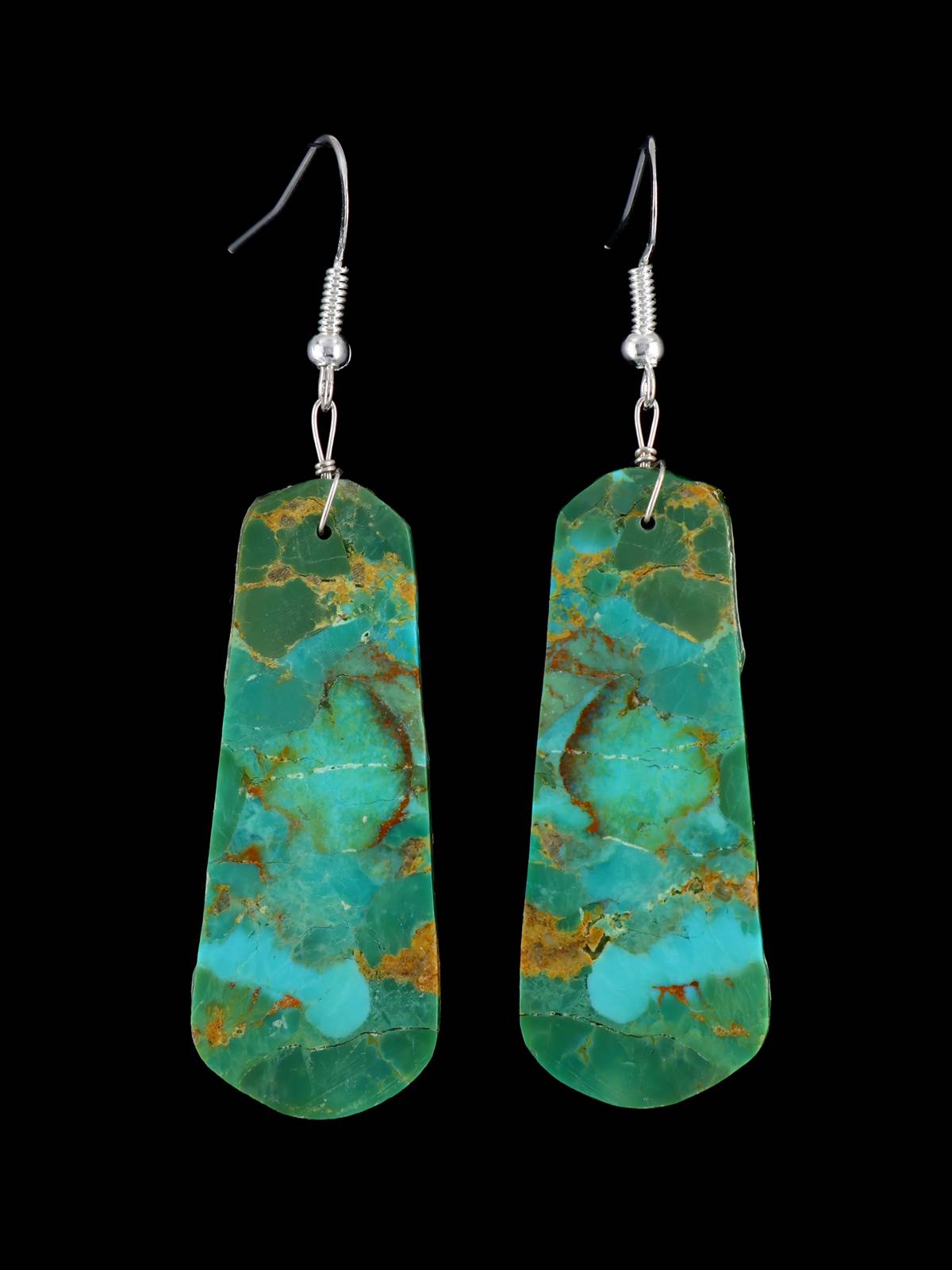 Santo Domingo Turquoise Slab Sterling Silver Dangle Earrings - PuebloDirect.com