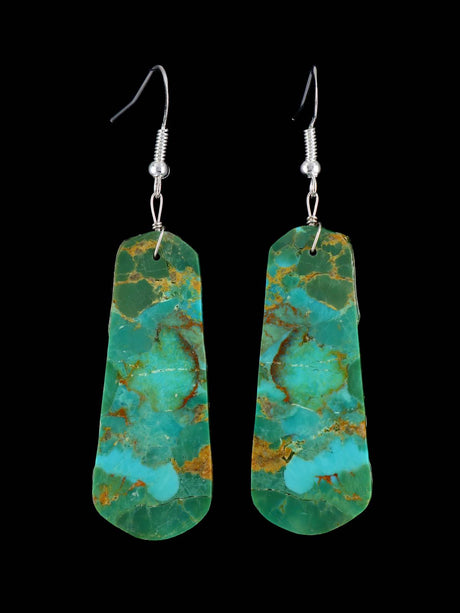 Santo Domingo Turquoise Slab Sterling Silver Dangle Earrings - PuebloDirect.com
