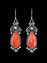 Navajo Sterling Silver Spiny Oyster Dangle Earrings - PuebloDirect.com