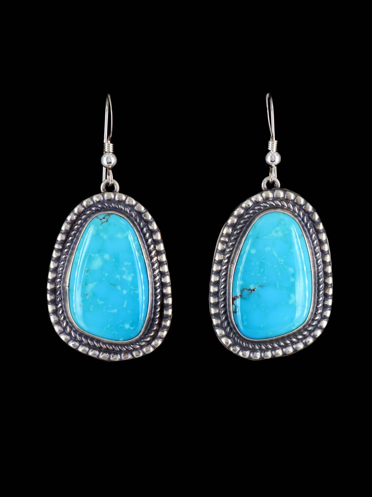 Navajo Sterling Silver Turquoise Dangle Earrings - PuebloDirect.com