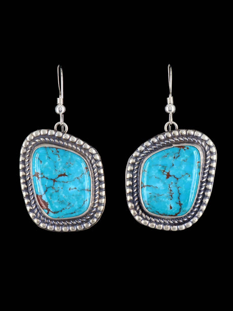 Navajo Sterling Silver Turquoise Dangle Earrings - PuebloDirect.com
