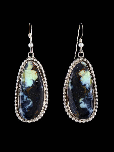 Navajo Sterling Silver Variscite Dangle Earrings - PuebloDirect.com